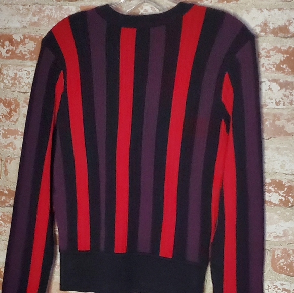 CABI Red Purple Stripe ROYAL PULLOVER CARDIGAN 3538 Sweater Long Sleeve MEDIUM - Picture 8 of 9